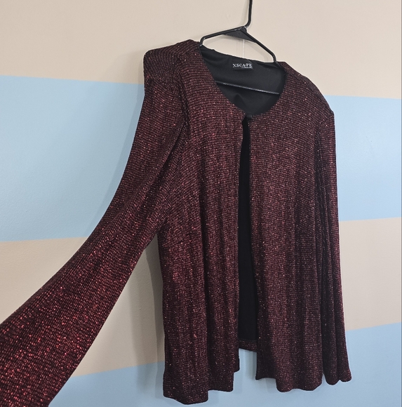 XScape Plus Size Vintage Red Glitter Blouse - Picture 3 of 6